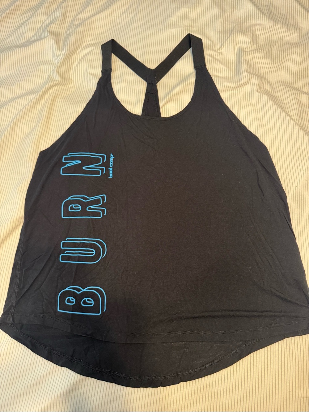 Women's Black Racerback Tank with Blue 'BURN' Graphic